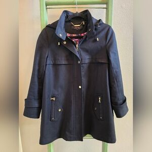 Trina Turk Black Hooded Trench Coat, Zipper/Snap Close, Lined, Sz M